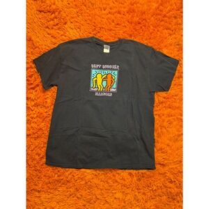 Gildan Keith Haring Best Buddies Illinois Black Graphic T-Shirt Mens XL Art Tee